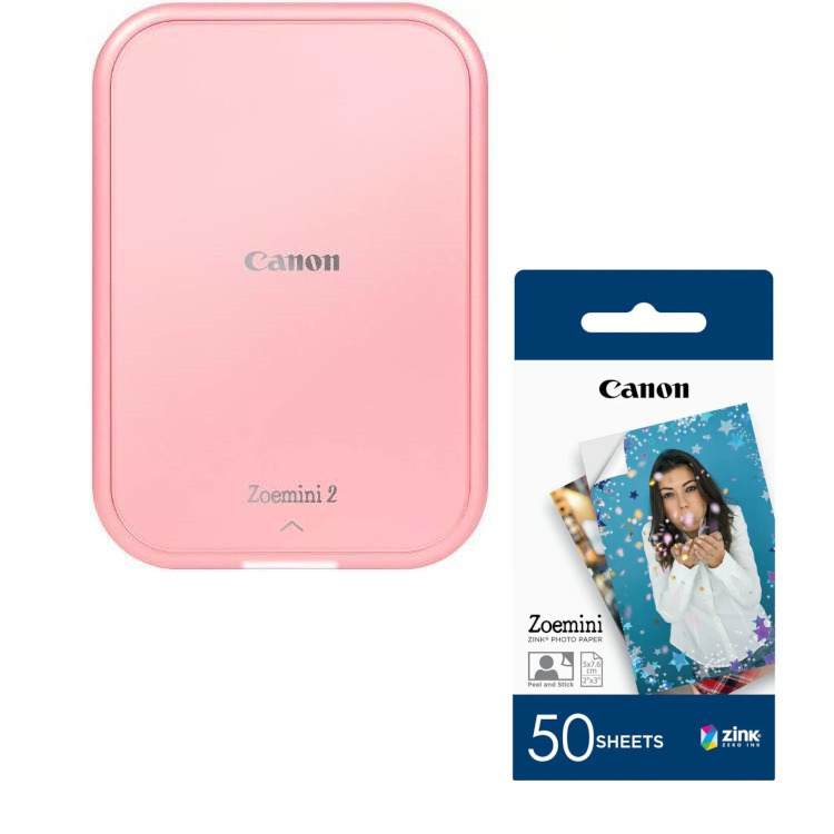 Zestaw Drukarka Canon Zoemini 2 Pluto Różowa + Wkłady Canon Zink ZP-2030 50 arkuszy